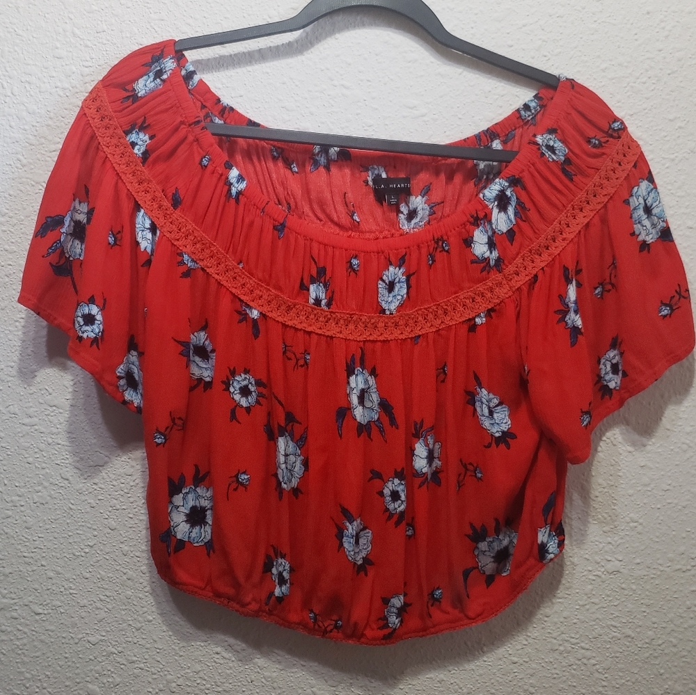 LA Hearts red floral boho crop top Large
